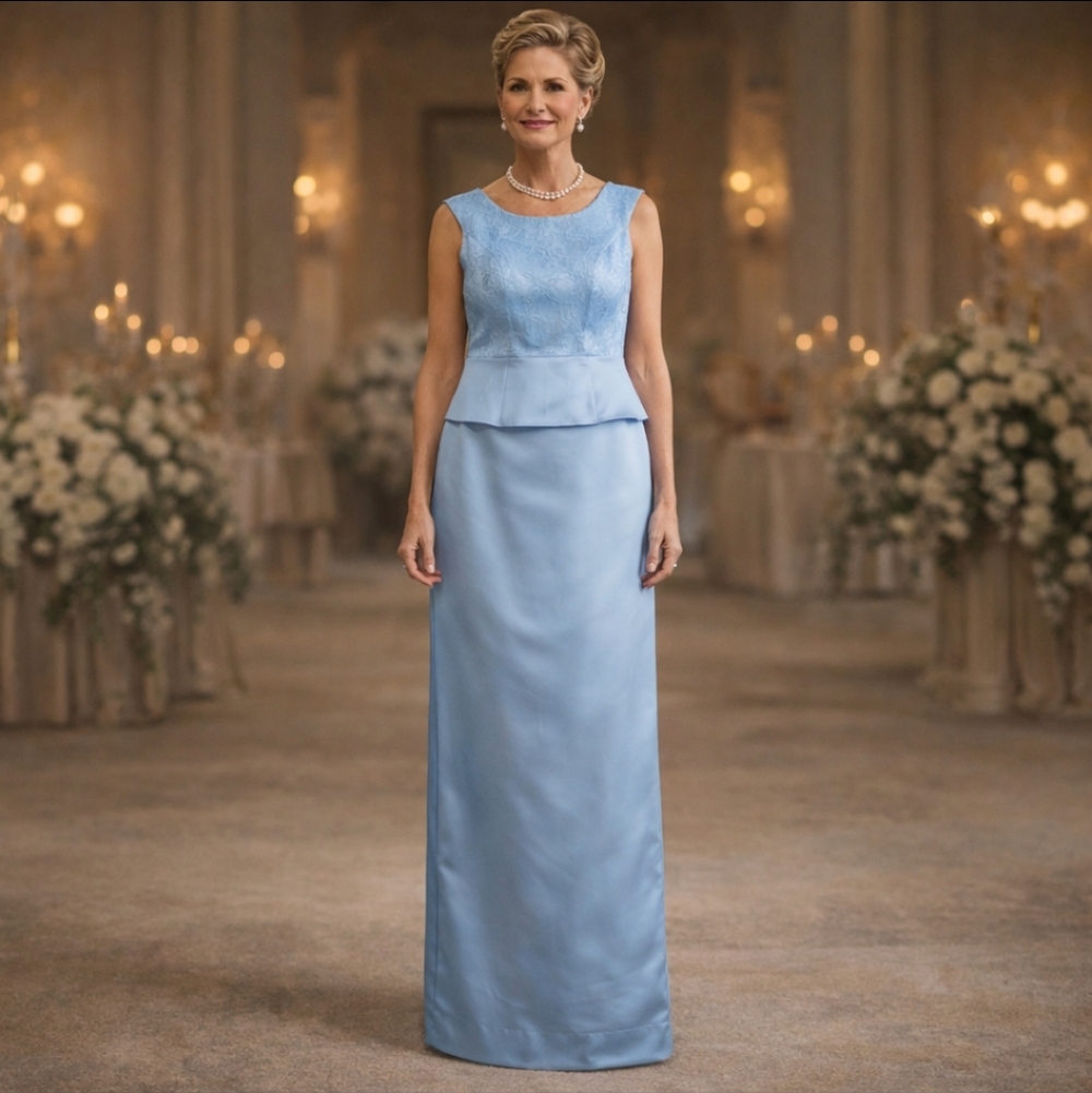 Karen Miller NY Sky Blue Satin Beaded Popover Bodice Satin Party Gown Sz 6